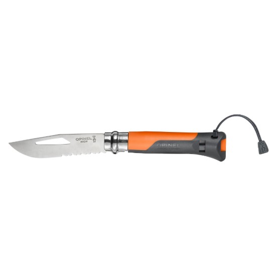 Canivete N°08 com apito, aço inox, 8,5 cm, "Outdoor", Soft Orange - Opinel
