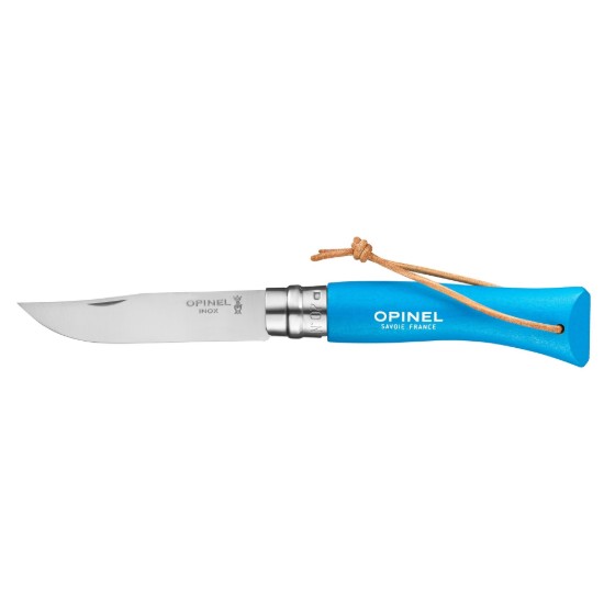 Coltello tascabile N°07, acciaio inox, 8 cm, "Colorama", Cyan - Opinel
