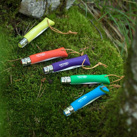 Coltello tascabile N°07, acciaio inox, 8 cm, "Colorama", Cyan - Opinel