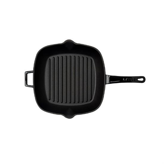 Grill pan with lid, cast iron, 26 x 26 cm, "Glaze" range, black - LAVA brand