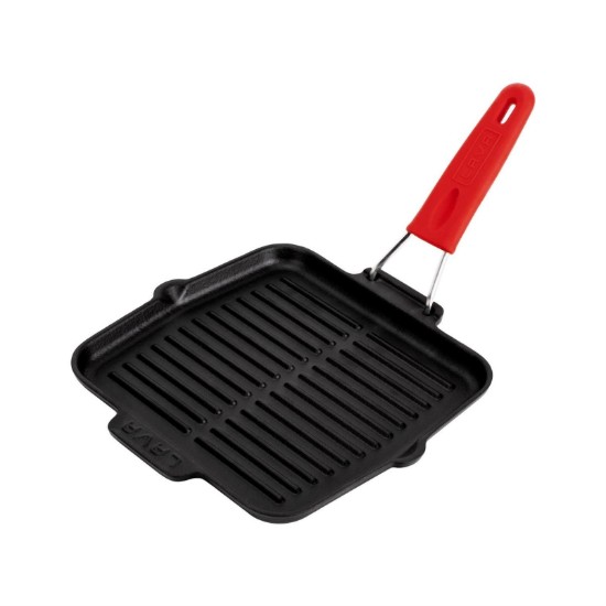 Grillpan, 21 x 21 cm, rood handvat - lava merk