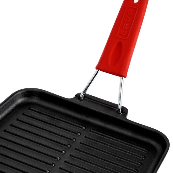 Grillpan, 21 x 21 cm, rood handvat - lava merk