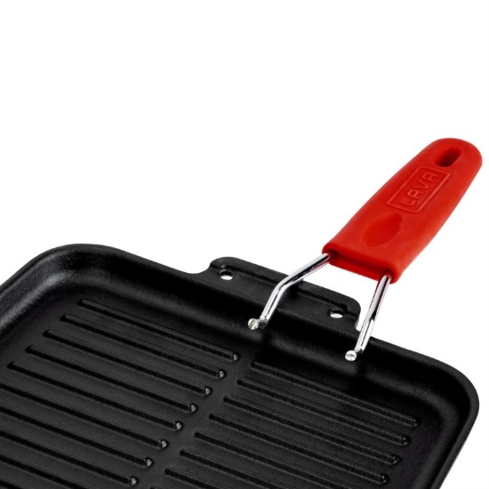 Grillpan, 21 x 21 cm, rood handvat - lava merk