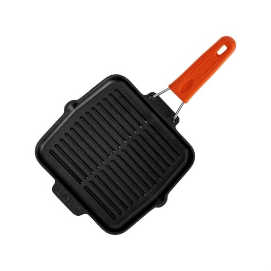 Grill pan, 21 x 21 cm, manico arancione - LAVA brand