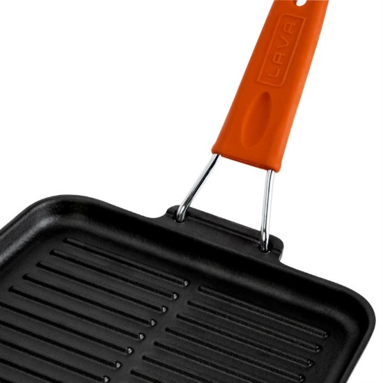 Grill pan, 21 x 21 cm, manico arancione - LAVA brand