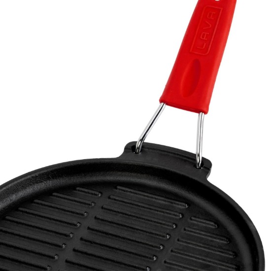 Ronde grillpan, 23 cm, rood handvat - LAVA