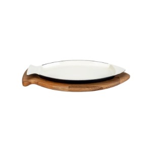 Vassoio per pesci, ghisa, 15 x 24 cm, con supporto in legno, blu - LAVA