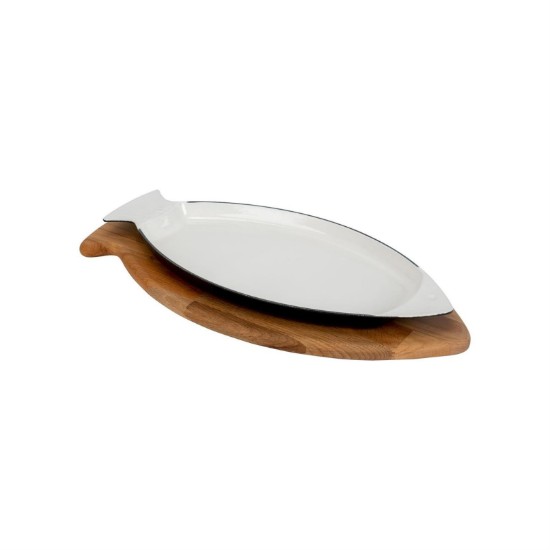 Visbak, gietijzer, 15 x 24 cm, met houten standaard, blauw - LAVA