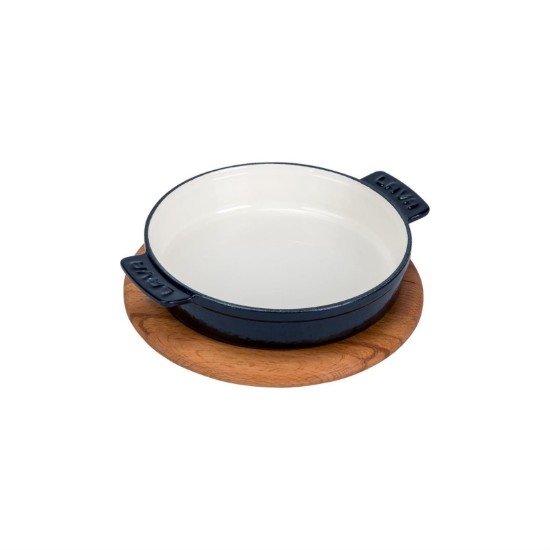 Casseruola, ghisa, 11 cm, con supporto in legno, blu - LAVA