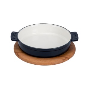 Casseruola, ghisa, 14 cm, con supporto in legno, blu - LAVA