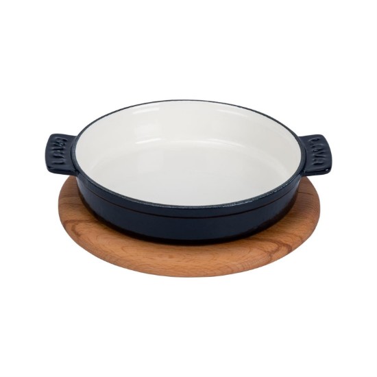 Casseruola, ghisa, 14 cm, con supporto in legno, blu - LAVA