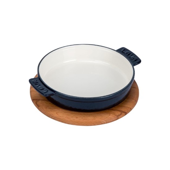 Casseruola, ghisa, 14 cm, con supporto in legno, blu - LAVA
