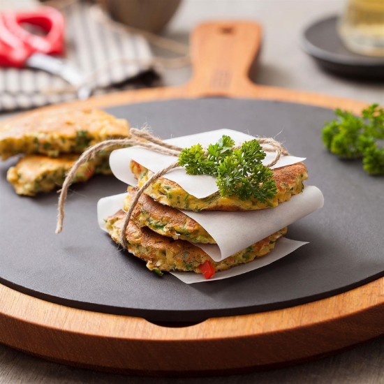 Serving platter, made of cast iron, with wooden stand, 31 cm - LAVA brand