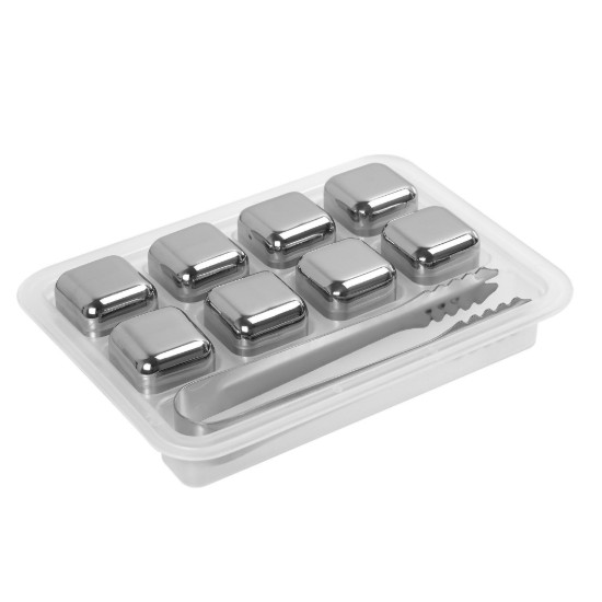 Set van 8 kubussen voor het koelen van dranken en tangen, RVS - Zokura