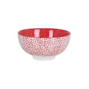 Japanse schaal, porselein, 15.5cm, "Hana", Wit/Rood - La Mediterranea