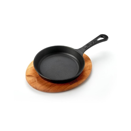 Padella, ghisa, 16 cm, con supporto in legno - marca LAVA