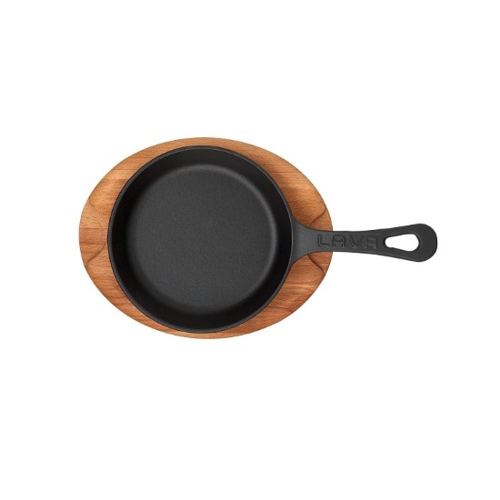 Padella, ghisa, 16 cm, con supporto in legno - marca LAVA