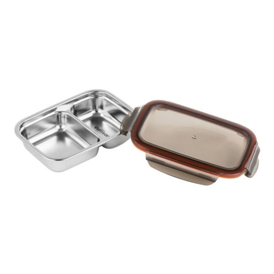 Rectangular food storage container, compartmentalized, stainless steel, 370 ml, "TO GO" range - Cuitisan