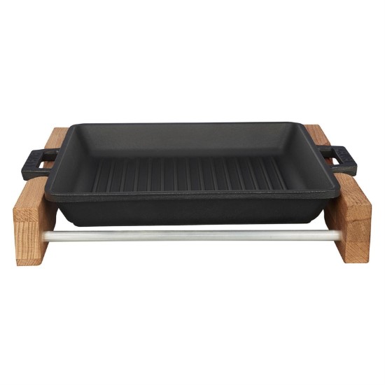 Teglia per griglia, 26 x 26 cm, con supporto in legno - marchio LAVA