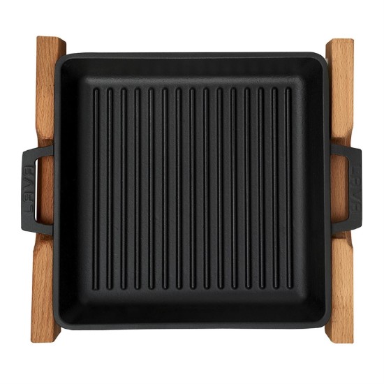 Teglia per griglia, 26 x 26 cm, con supporto in legno - marchio LAVA