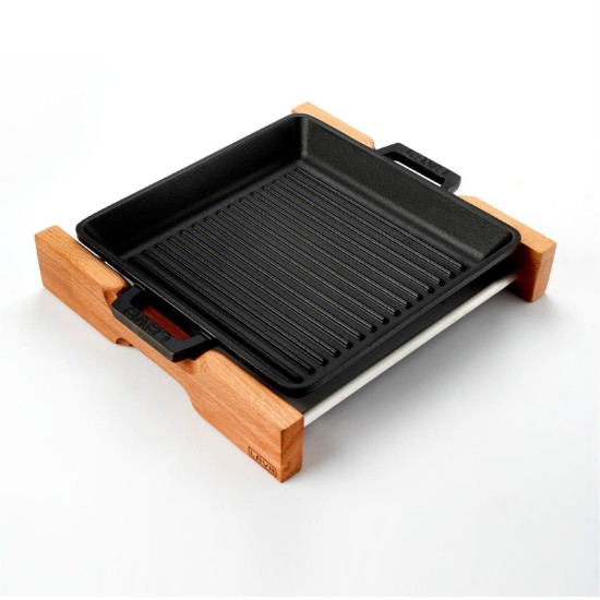 Teglia per griglia, 26 x 26 cm, con supporto in legno - marchio LAVA