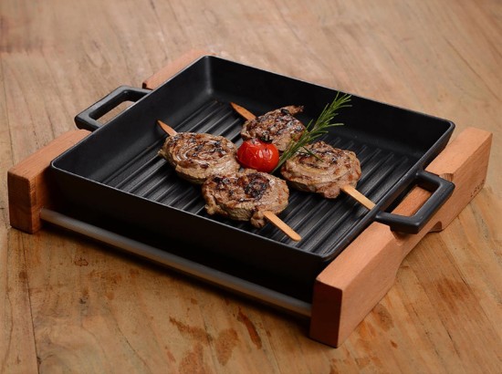 Teglia per griglia, 26 x 26 cm, con supporto in legno - marchio LAVA