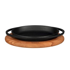 Oval cast iron tray, 21 x 14 cm, with wooden stand - LAVA brand