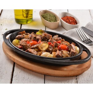 Oval cast iron tray, 21 x 14 cm, with wooden stand - LAVA brand