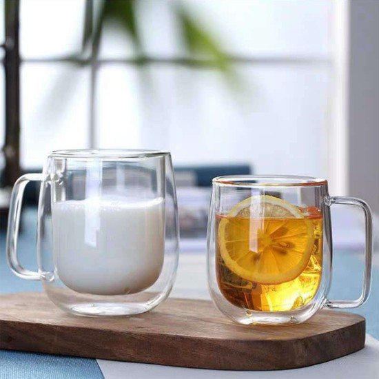 Lot de 2 mugs en verre, double paroi, 450 ml - Zokura