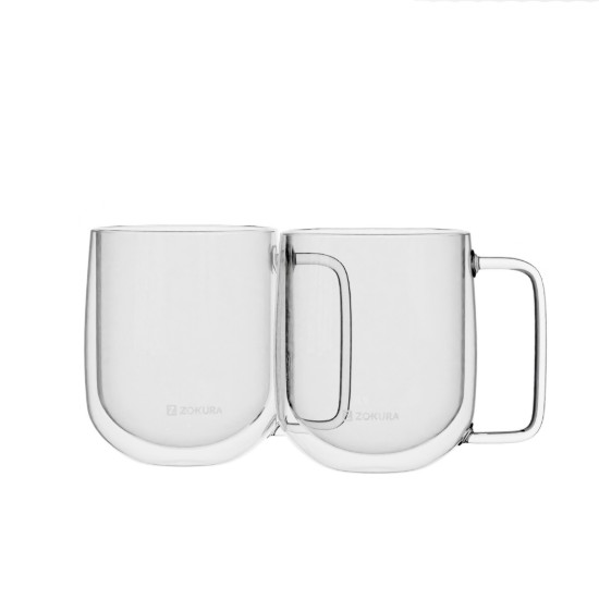 Set van 2 glazen mokken, dubbelwandig, 350 ml - Zokura