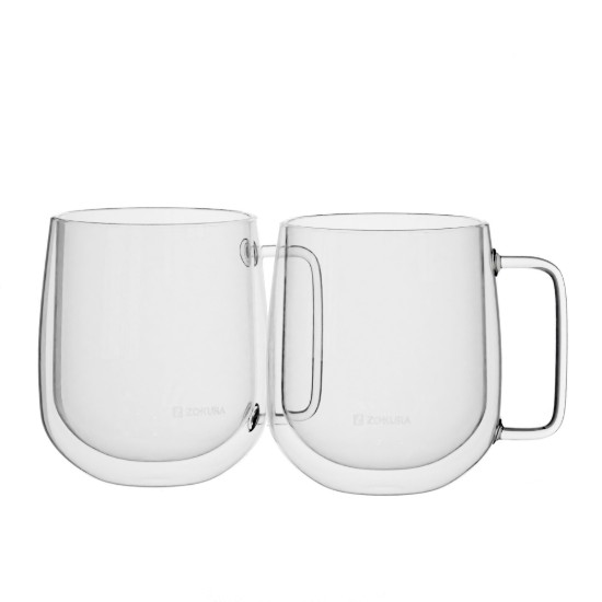 Lot de 2 mugs en verre, double paroi, 450 ml - Zokura