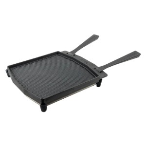 Dubbelzijdige gietijzeren kookplaat/grill, met rooster, 34,6 x 31,8 cm - Ooni