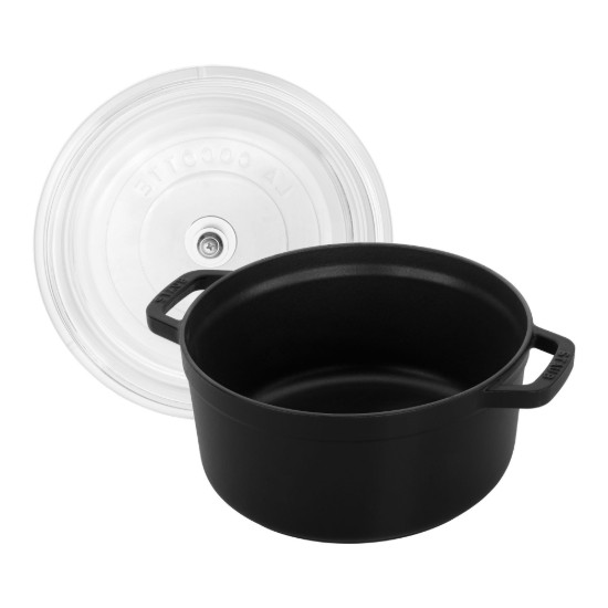 Oala Cocotte fonta, cu capac sticla, 24cm/3,8L, Black - Staub