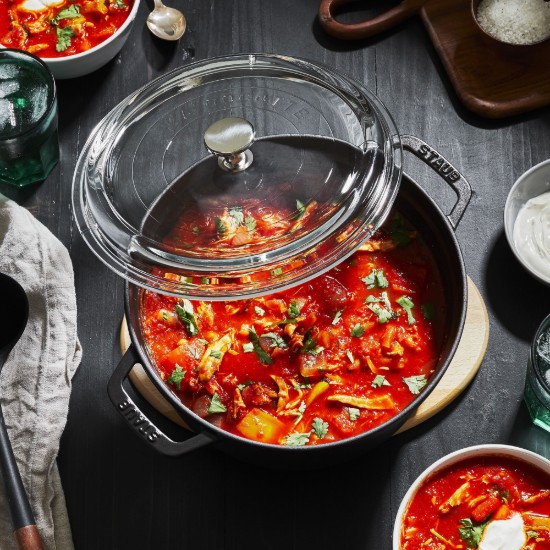 Oala Cocotte fonta, cu capac sticla, 24cm/3,8L, Black - Staub