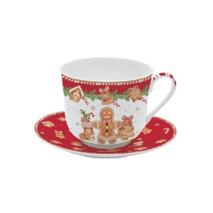 Mug with saucer, porcelain, 400 ml, "Fancy Gingerbread" - Easy Life