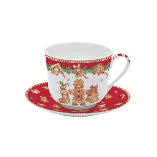 Mug with saucer, porcelain, 400 ml, "Fancy Gingerbread" - Easy Life