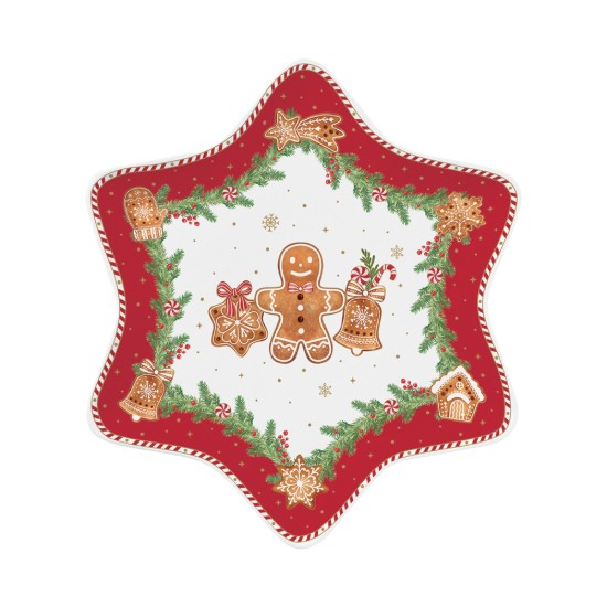 Πιατέλα σε σχήμα αστεριού, πορσελάνη, 22,5 × 22,5 cm, "Fancy Gingerbread" - Easy Life