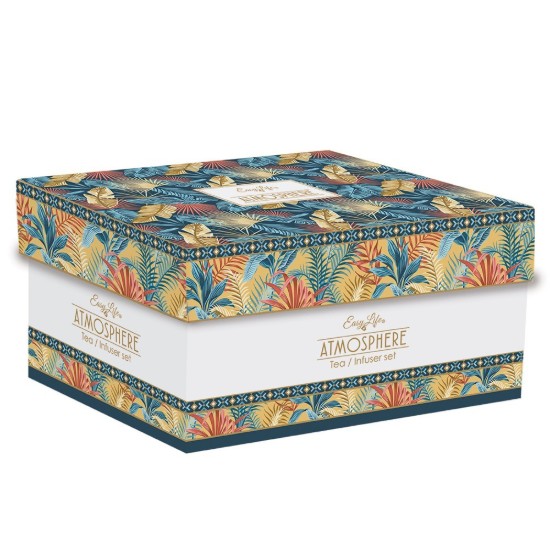 Porcelain teapot, 600 ml, with infuser and 2 teacups, "Atmosphere Equatorial" - Easy Life