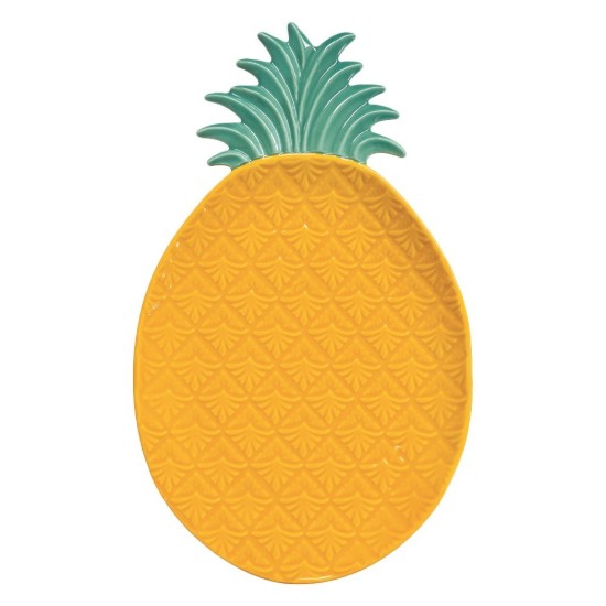 Plat de service, porcelaine, forme ananas, 36 x 21,5 cm, Jaune-Vert - Easy Life