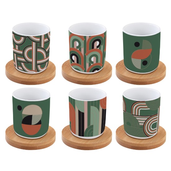 Set van 6 kop en schotels, porselein, 70 ml, "Geometrical" - Easy Life