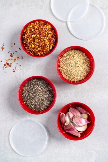 Set di 4 ciotole, con coperchio, in plastica, "Empire Red" - marca KitchenAid