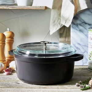 Pentola Cocotte in ghisa, con coperchio in vetro, 24 cm/3,8 L, Nero - Staub