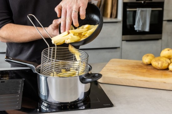 Saucepan-fryer with lid and basket for frying, 20 cm, stainless steel - by Kitchen Craft