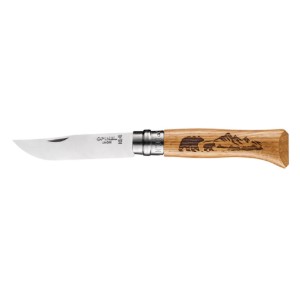 Zakmes N°08, roestvrij staal, 8,5 cm, "Engraved", Animalia Bear - Opinel