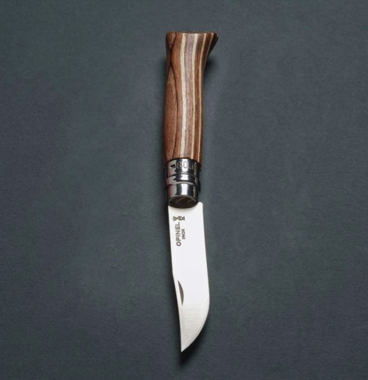 N°08 lommekniv, rustfrit stål, 8,5 cm, "Tradition Luxe", Brown Birch - Opinel