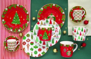 Set van 4 dessertplaten, porselein, 19 cm, "Jingle Bells" - Easy Life