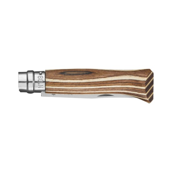 N°08 lommekniv, rustfrit stål, 8,5 cm, "Tradition Luxe", Brown Birch - Opinel