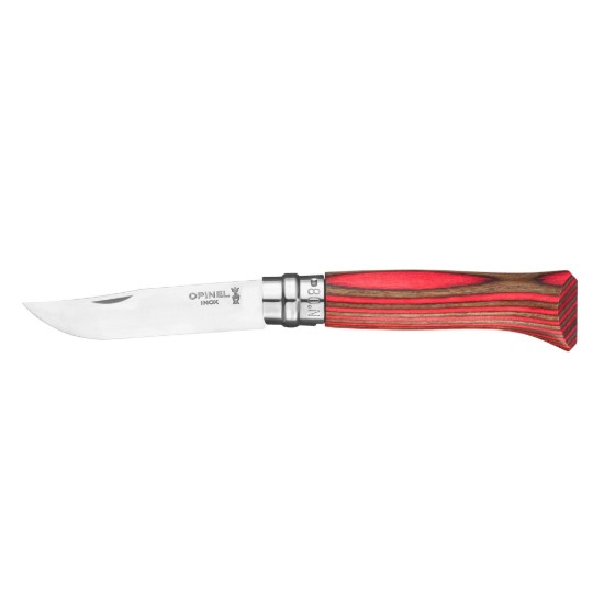Zakmes N°08, roestvrij staal, 8,5 cm, "Tradition Luxe", Red Birch - Opinel