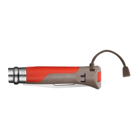 N°08 zakmes met fluitje, roestvrij staal, 8,5 cm, "Outdoor", Red - Opinel