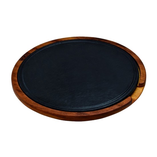 Serveringsplade, støbejern, 29 cm, med træstativ - LAVA